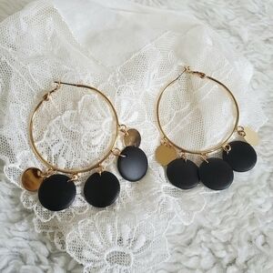 Black And Gold 2.5" Lighweight Hoop Earrings NWT